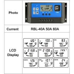 40A DC 12V - 24 V PWM Solar laadregelaar met LCD en 5V USB  Laadreg...